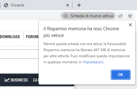 Risparmio memoria Chrome: cos'è e come funziona