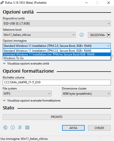Rufus crea il supporto d'installazione di Windows 11 senza bisogno di TPM e Secure Boot