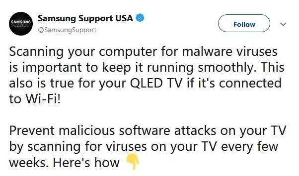 Antimalware nei TV Samsung: l'azienda ne parla e poi cancella la nota