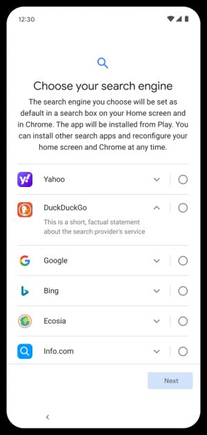 Cambia la schermata per la scelta del motore di ricerca su Android