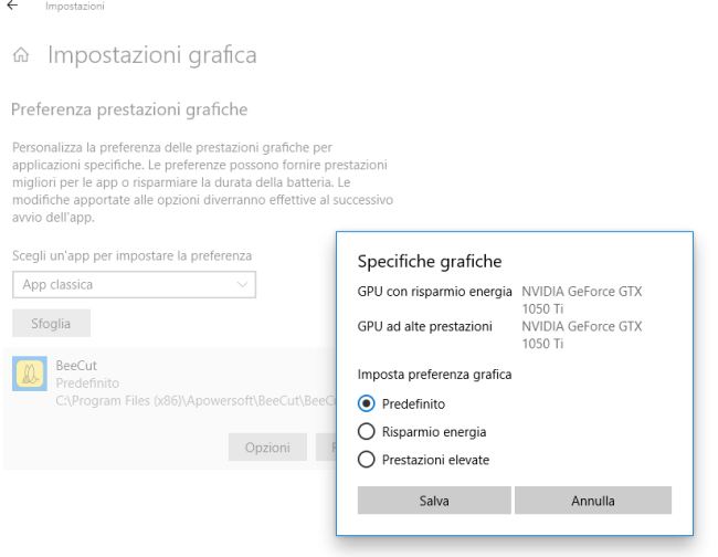 Scegliere la scheda grafica da usare con Windows 10