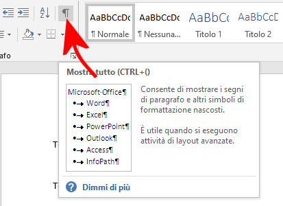 Come scrivere testo nascosto in Word