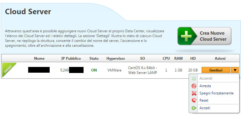 Come configurare server cloud Aruba