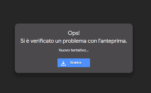 Si è verificato un problema con l'anteprima: condivisione di file compressi con Google Drive