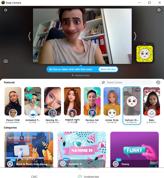 Snap Camera: come usare i filtri su Zoom, Meet e Teams