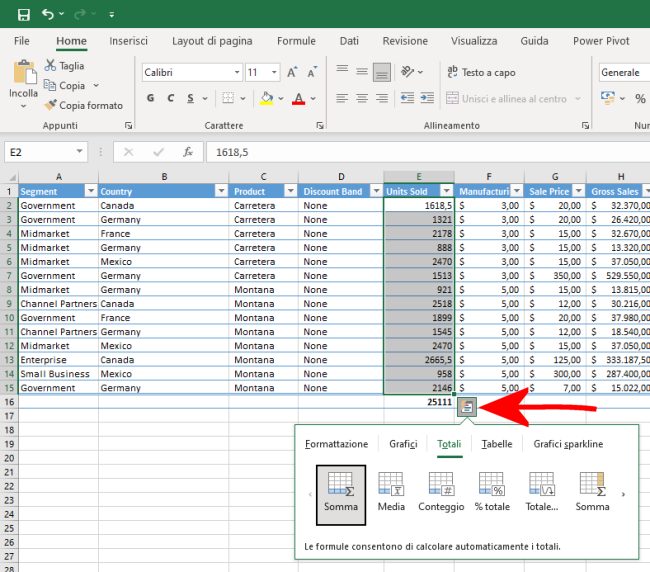 Come sommare i valori di righe e colonne in Excel