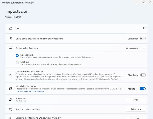 Installare ed eseguire app Android in Windows 11 con WSA e Amazon AppStore