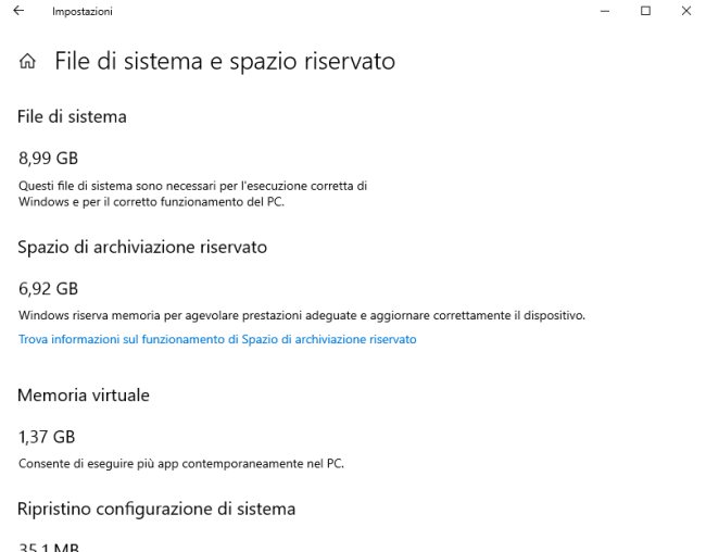 Spazio riservato Windows 10: cos'è e come funziona