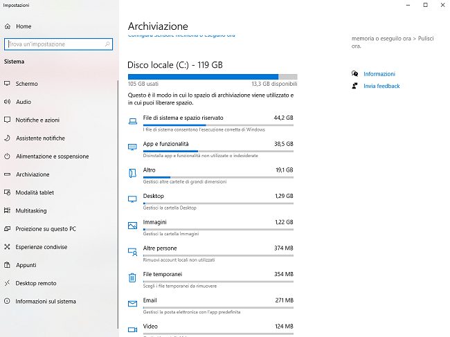 Spazio occupato su disco e dimensioni delle cartelle in Windows