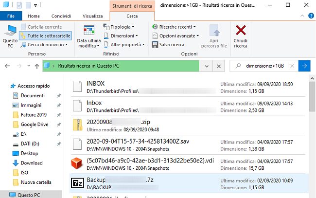 Spazio occupato su disco e dimensioni delle cartelle in Windows