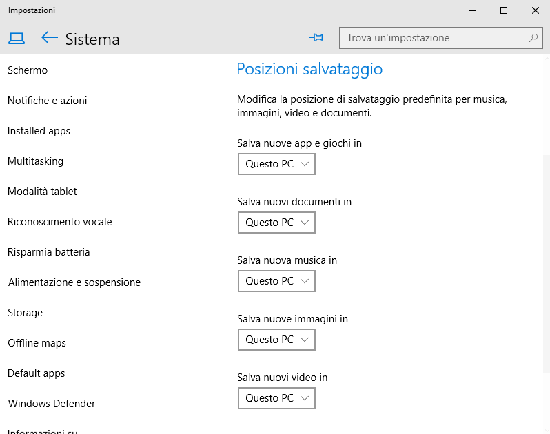 Spostare applicazioni e stabilire dove salvare i file in Windows 10
