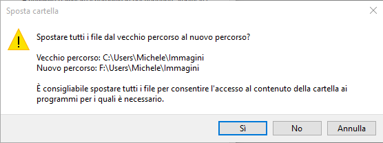 Spostare cartella documenti e download in un altro disco