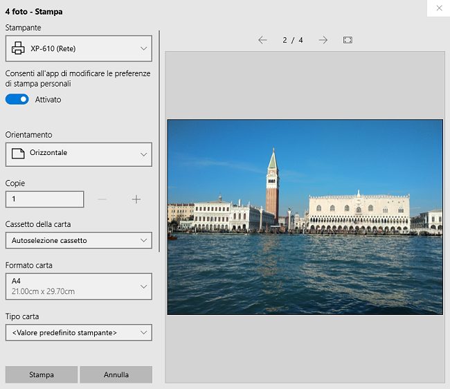Stampa foto con Windows 10 senza usare altri programmi