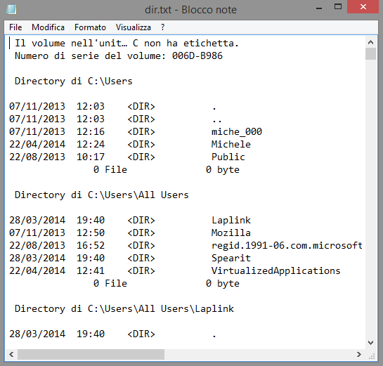 Stampare elenco dei file in una cartella con Windows 8.1, Windows 7 e Windows XP