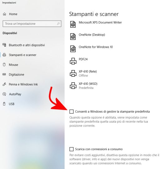 Windows 10 cambia stampante predefinita da solo