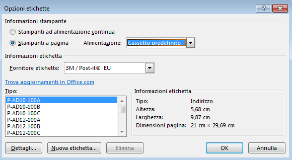 Come stampare etichette da Excel