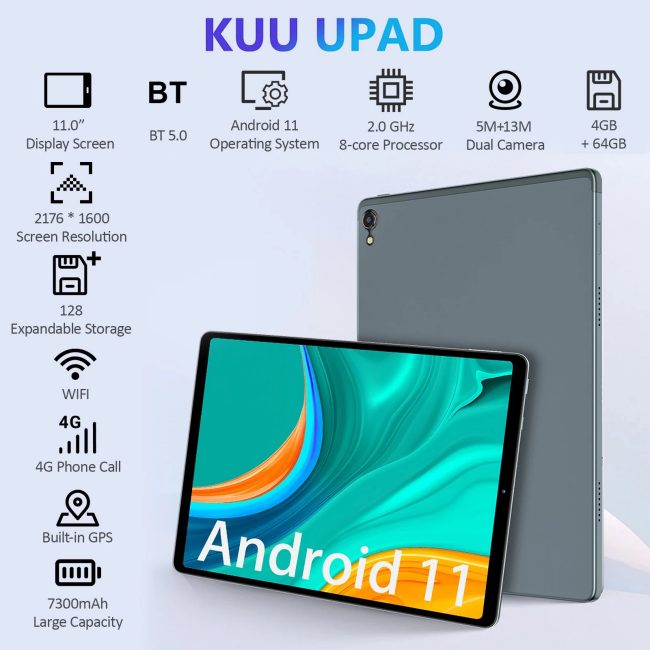 Tablet Android 11 pollici con supporto WiFi e SIM 4G: KUU Tab in offerta speciale