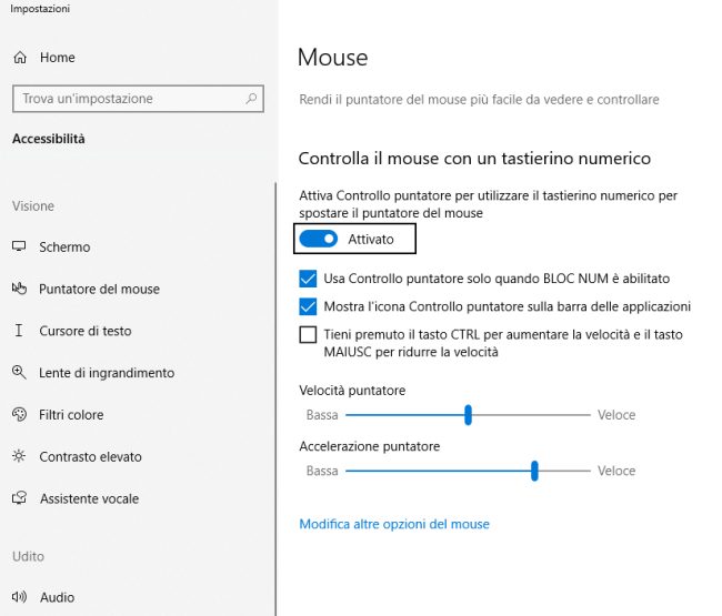 Trasformare il tastierino numerico in un mouse con Windows 10 e Windows 11
