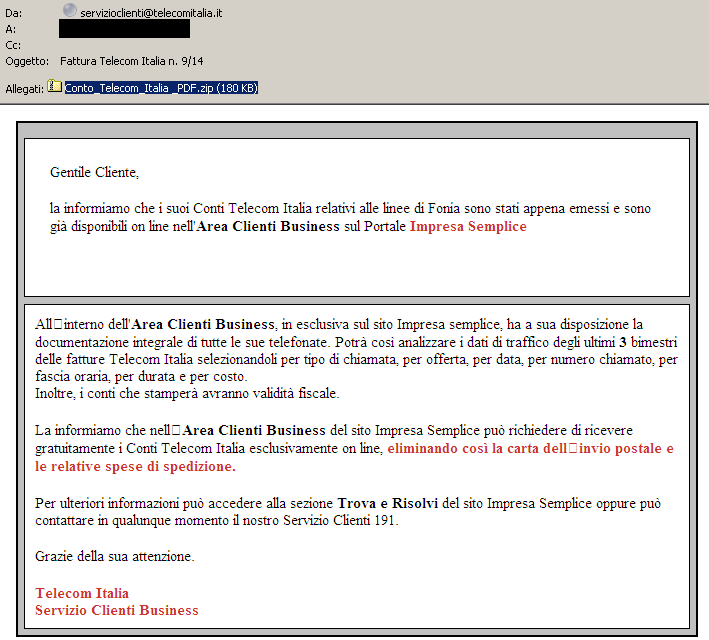 Campagna phishing bersaglia gli utenti Telecom Italia