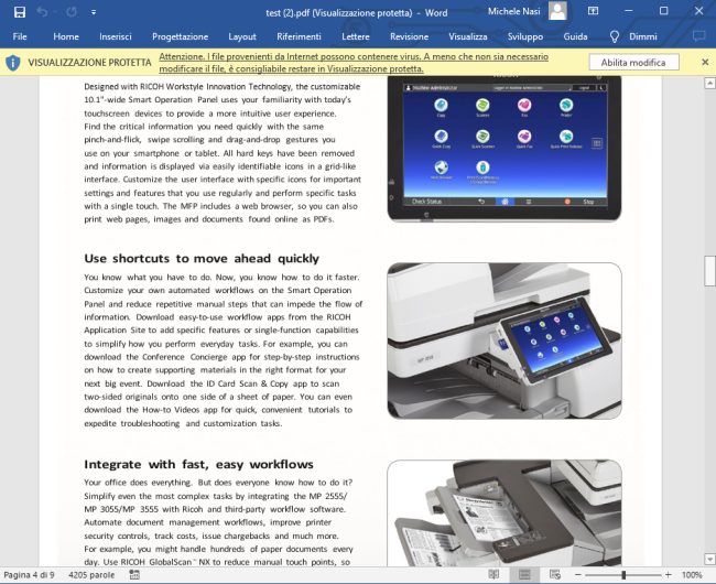 Trasformare PDF in Word usando solo Office
