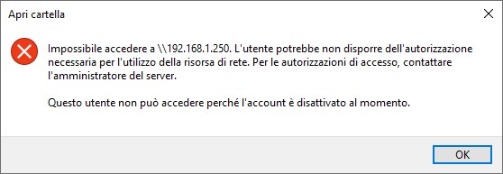 L'utente potrebbe non disporre dell'autorizzazione necessaria per l'utilizzo della risorsa di rete: come risolvere