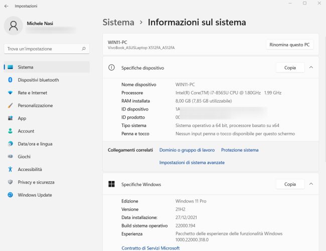 Caratteristiche PC: come vederle in Windows