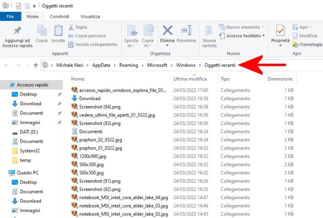 Come vedere ultimi file aperti in Windows