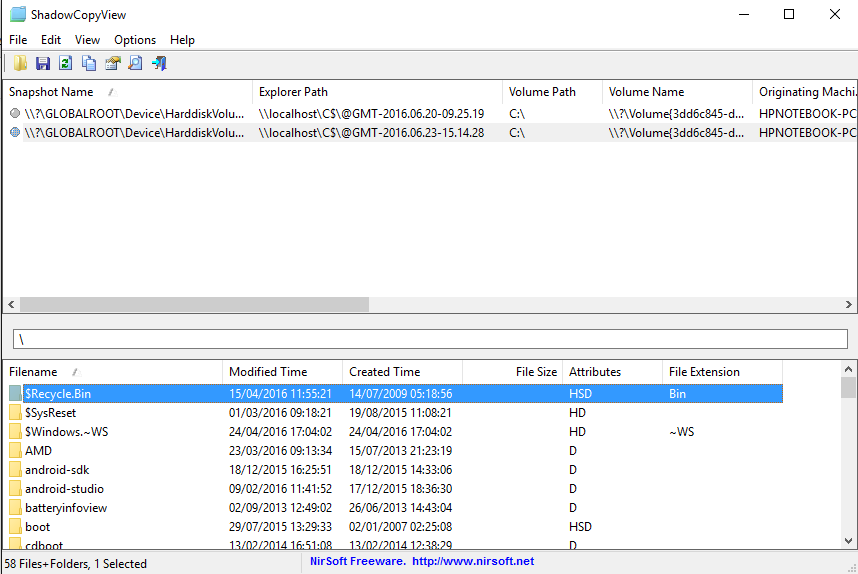 Versioni precedenti dei file: ShadowCopyView