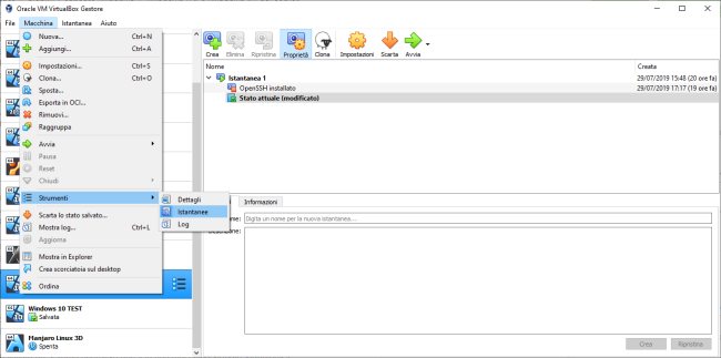 Virtualbox: come utilizzare le istantanee per creare un ambiente di test