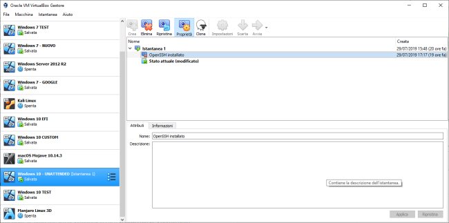 Virtualbox: come utilizzare le istantanee per creare un ambiente di test