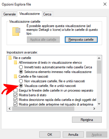 Come visualizzare file nascosti in Windows
