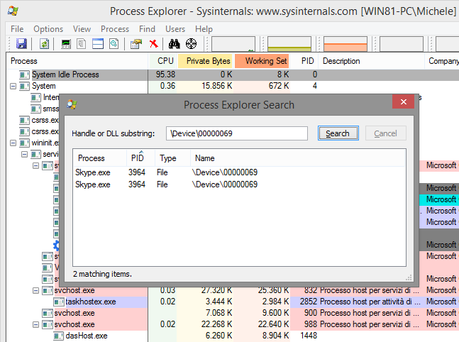 Scoprire chi sta usando la webcam con Process Explorer