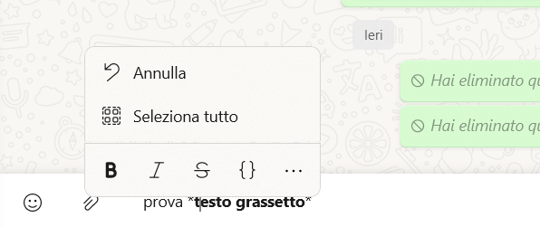 Grassetto WhatsApp e altre opzioni per formattare il testo