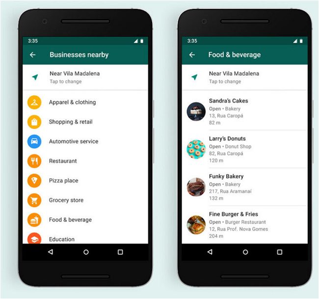 WhatsApp suggerisce negozi e attività nelle vicinanze