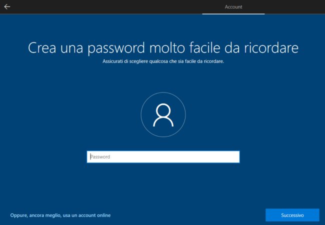 Installare Windows 10 con account locale senza account Microsoft