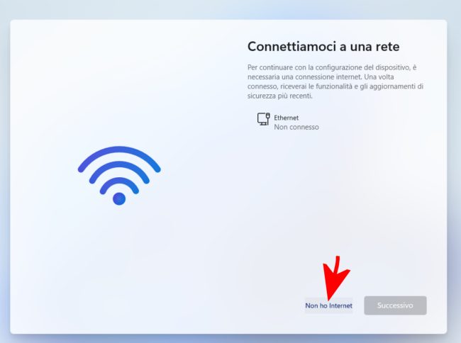 Installare Windows 11 senza connessione di rete