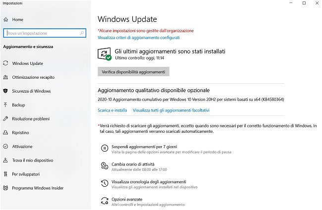 L'aggiornamento Windows 10 20H2 spunta in Windows Update pur avendolo già installato: perché