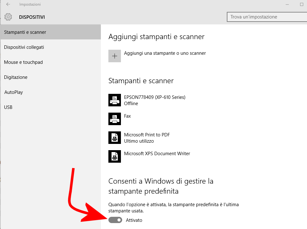 Windows 10 cambia stampante predefinita da solo