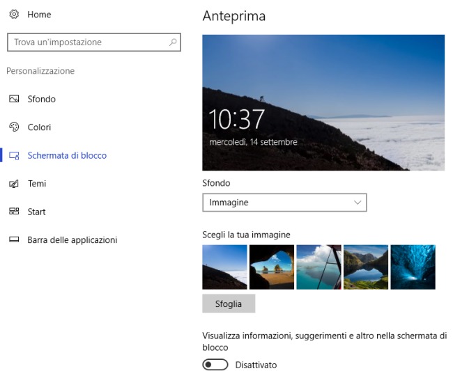 Windows 10, disattivare tutte le informazioni pubblicitarie