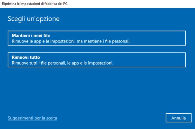 Windows 10, ripristino del sistema operativo via cloud