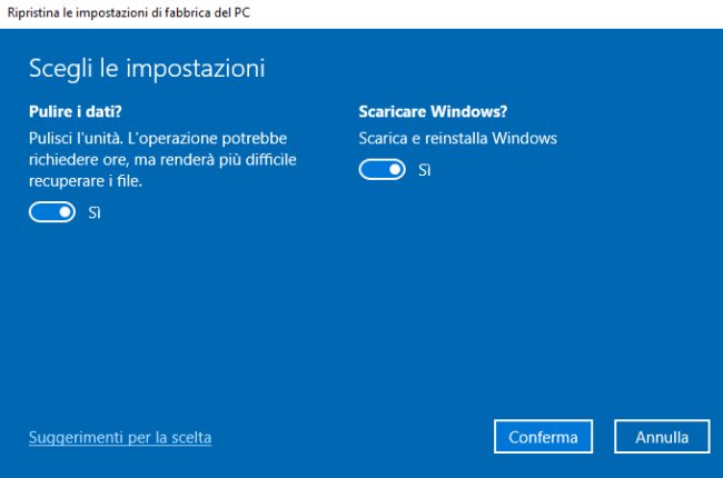 Windows 10, ripristino del sistema operativo via cloud