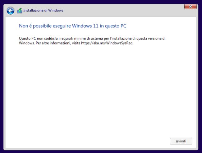 Installare Windows 11 su un PC non compatibile