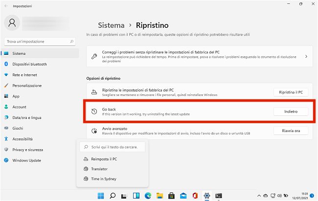 10 giorni per tornare a Windows 10 dopo l'aggiornamento a Windows 11