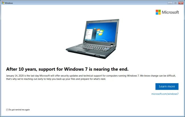 Da aprile Windows 7 mostrerà una notifica per invitare gli utenti a passare a Windows 10
