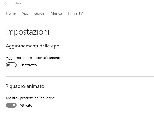 Windows Store non aggiorna più le app in automatico