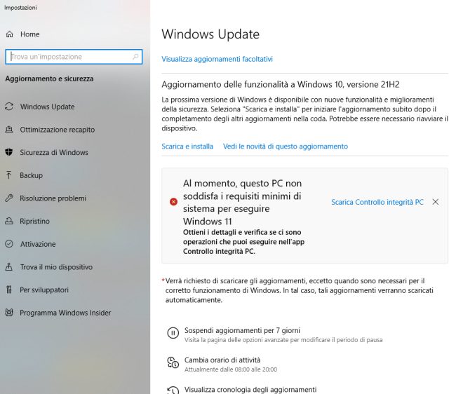 Windows 10: nascondere la notifica di aggiornamento a Windows 11 in Windows Update
