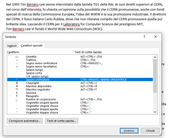Microsoft Word: mantenere testo sulla stessa riga con i caratteri speciali