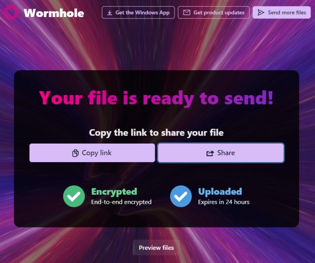 Come funziona Wormhole, servizio per inviare file fino a 10 GB senza registrazione
